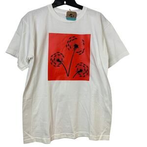 New Upcycled Hand Printed Girls XL Dandelion Wish 100% Cotton Short Sleeve Tee